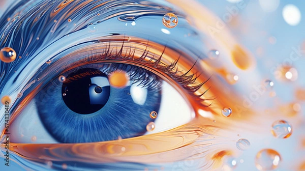 Obraz Human Eye Macro with Water Droplets