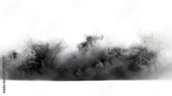 Obraz Realistic black smoke clouds on Transparent background. Moody feeling, fog effect. Dark backdrop, graphic resource for montage, overlay or texture, copy space