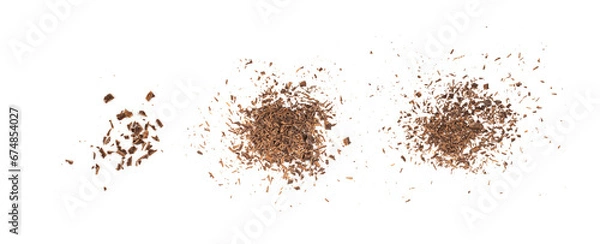 Fototapeta Grated Chocolate Pile Isolated, Crushed Shavings, Crumbs, Flakes, Cocoa Sprinkles