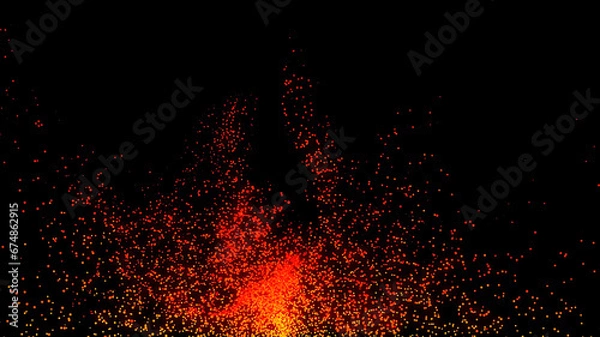 Obraz rising red flame , particle simulation in darkness