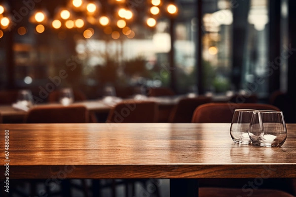 Obraz Elegant Minimalist Table Setting in Upscale Restaurant with Soft Bokeh Background