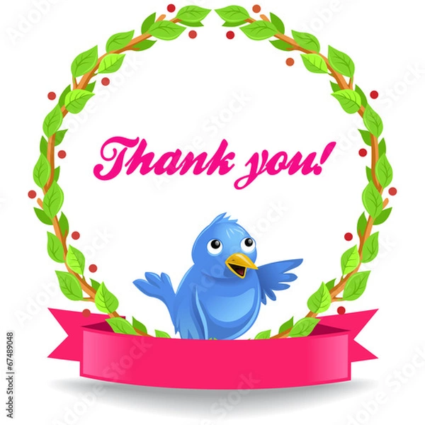 Obraz "Thank you" label with funny vector bird