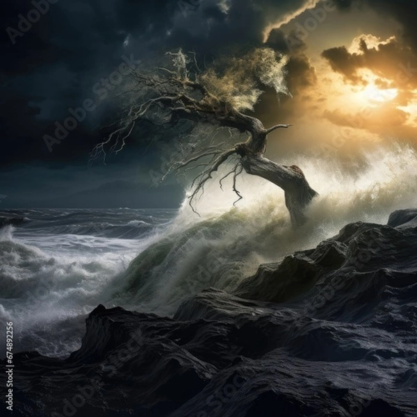 Fototapeta Tranquil Ocean Horizon with Serene Sky and Wind Waves