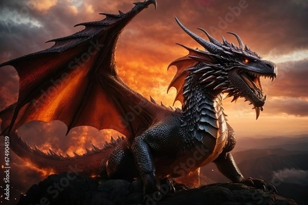 Obraz red dragon in the night