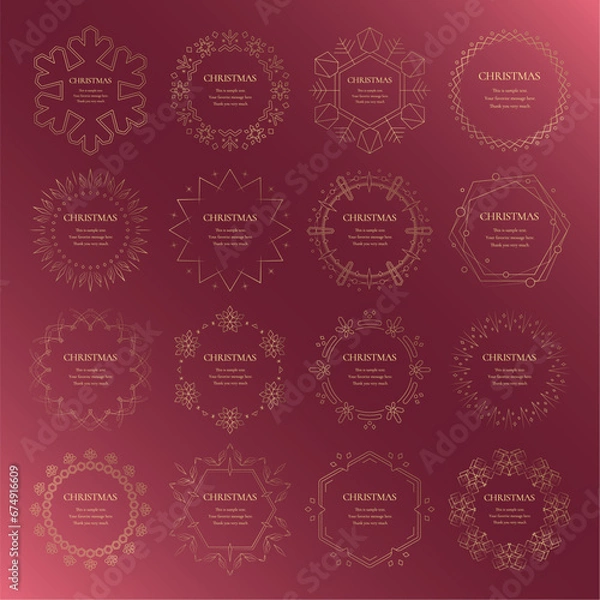 Fototapeta 素材_フレームのセット_クリスマスをモチーフにした冬の飾り枠。赤と金の高級感のある囲みのデザイン。字無