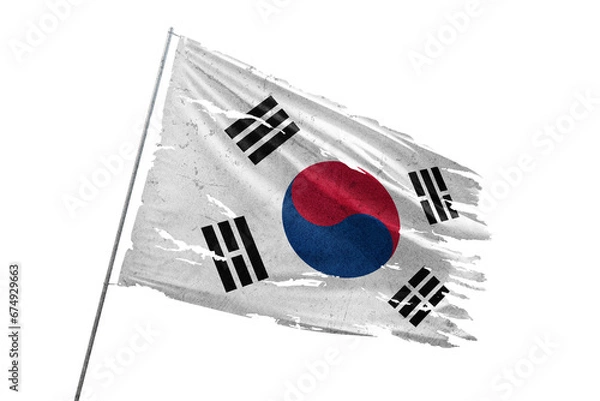 Obraz South Korea torn flag on transparent background.