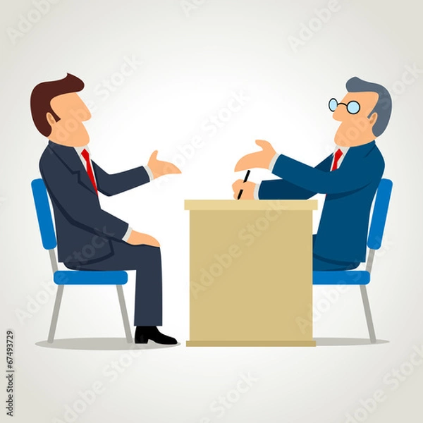 Fototapeta Simple cartoon of a man being interviewed