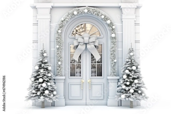 Obraz Elegant and luxurious Christmas door decoration isolated on white background with copy space. Christmas tree and decoration