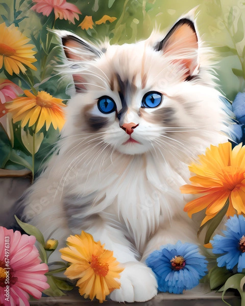 Fototapeta kitten and flowers