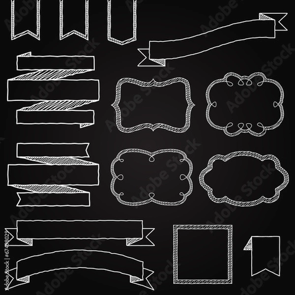 Obraz Vector Collection of Chalkboard Style Banners, Ribbons and Frame