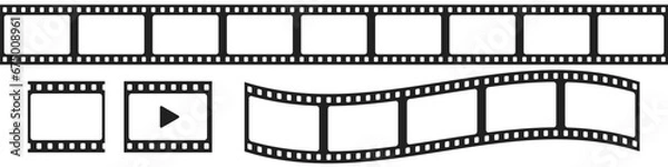 Obraz Roll of retro film strip. Photographic film in retro style. Curved film strip. Cinema icon set. Flat vector illustration isolated on white background.