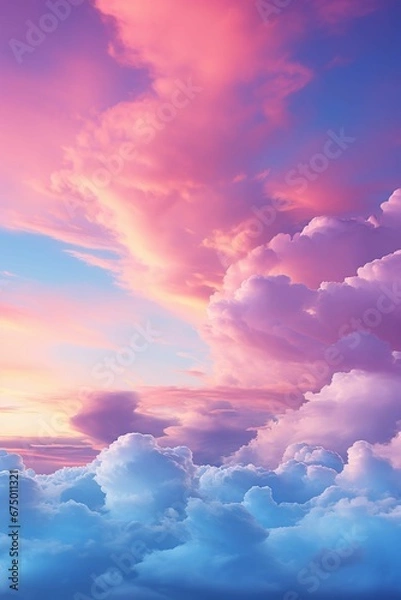 Fototapeta AI generated illustration of fluffy blue and pink clouds at sunset