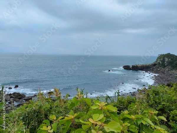 Obraz 台風で荒れた九州の海