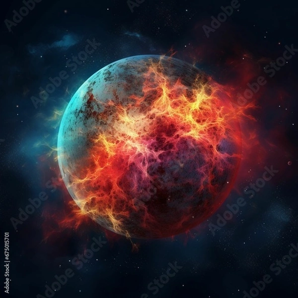 Fototapeta AI generated illustration of a brilliant red-orange sphere of fire