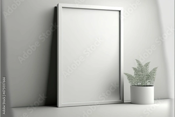 Fototapeta AI generated illustration of a modern frame against a white wall