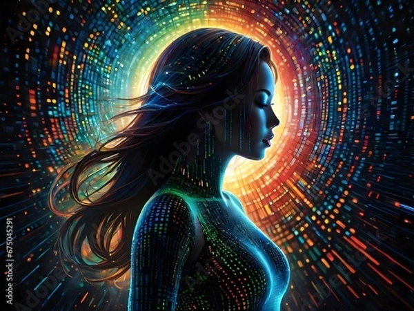 Fototapeta Binary Code Fusion with the Beauty of Technology
