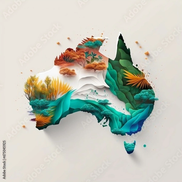 Fototapeta AI-generated illustration of the map of Australia with colorful floral patterns.