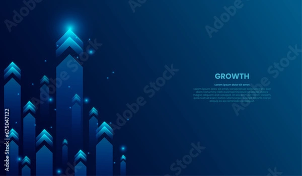 Obraz Growth Up arrows in blue futuristic style on dark technology background with glowing dots or stars
