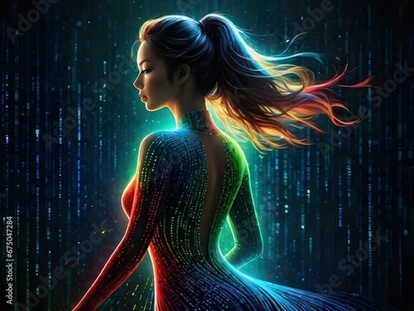 Fototapeta Binary Code Fusion with the Beauty of Technology