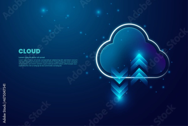 Obraz Abstract digital cloud computing icon with arrows up and down on a futuristic light blue background. Data technology concept