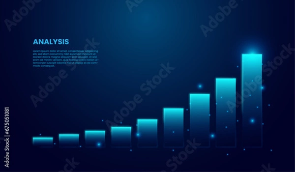 Obraz Growing graph chart on blue background. vector illustration. Abstract stock market investment trading concept. Business finance investment graph growth.