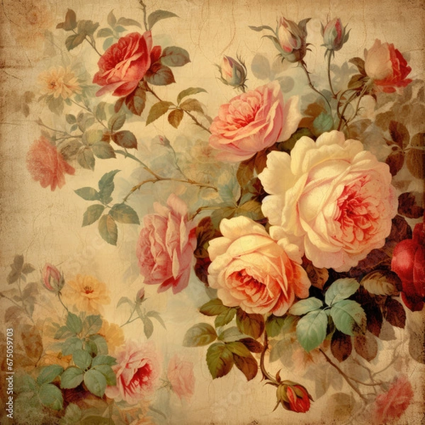 Obraz Floral Vintage Digital Paper Antique Textures Ephemera Scrapbook Paper