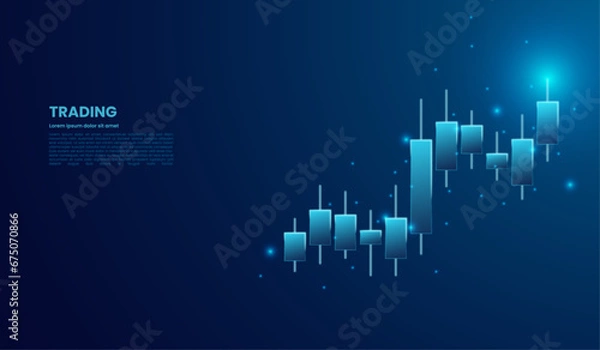 Obraz Candlestick Stock Market and Investment, Graph Chart on Technological Blue Background.