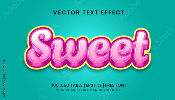 Fototapeta Sweet editable vector text effect template for banner and poster design with pink text color