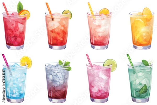 Obraz Collection of cute watercolor cocktails drink. Drinks for refreshment and party.