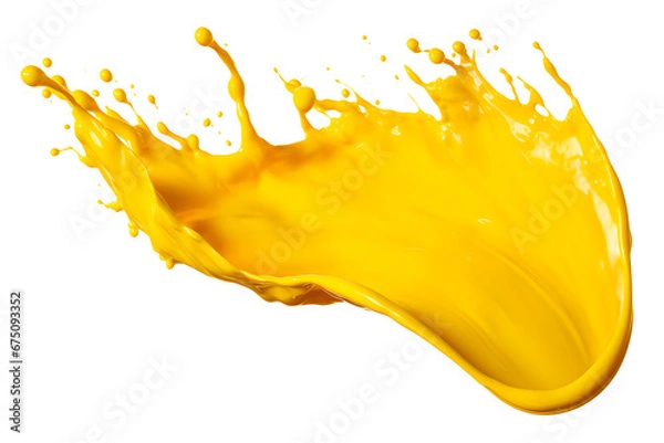 Fototapeta yellow paint splash isolated on transparent background - splashing effect design element PNG cutout