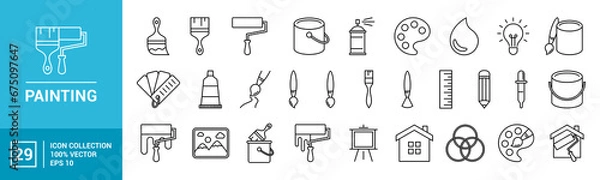 Fototapeta Collection of painting related icons, various painting tools, paint icons ,vector icon template editable and resizable EPS 10