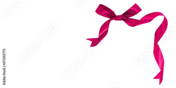 Fototapeta viva magenta ribbon with bow isolated on transparent and white background, PNG image