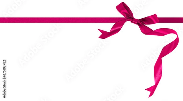 Fototapeta viva magenta ribbon with bow isolated on transparent and white background, PNG