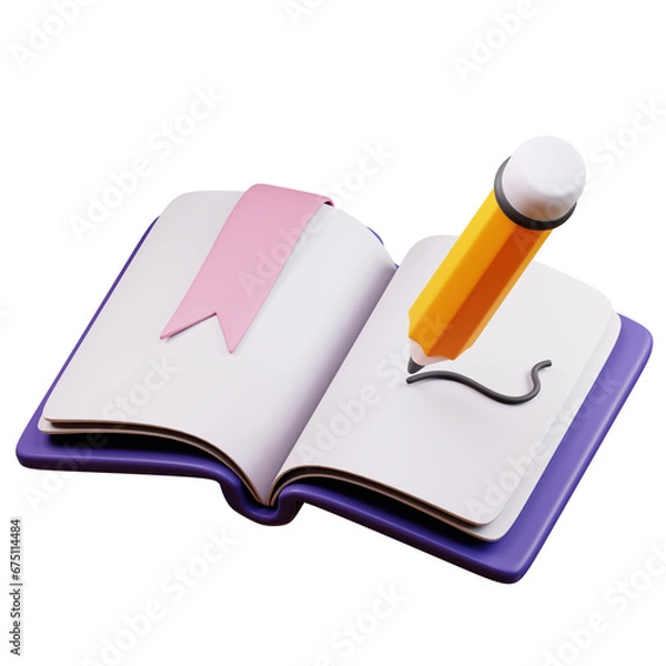 Obraz open book written in pencil 3d design illustration