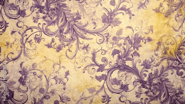 Fototapeta Lemon Yellow and Lavender Swirling Swirls Abstract Pattern