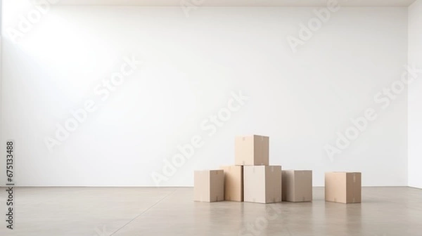 Obraz Stack of moving boxes in new house.