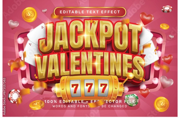 Fototapeta jackpot valentines day 3d text effect and editable text effect