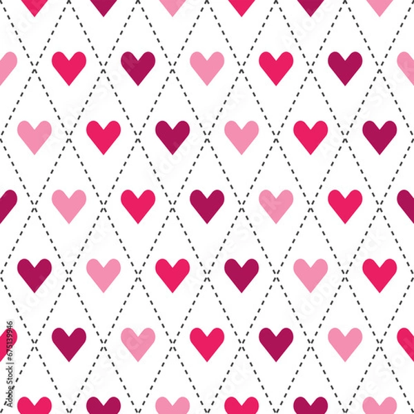 Fototapeta Pink shade argyle pattern with heart inside. Argyle vector pattern. Argyle pattern. Seamless geometric pattern for clothing, wrapping paper, backdrop, background, gift card, sweater.