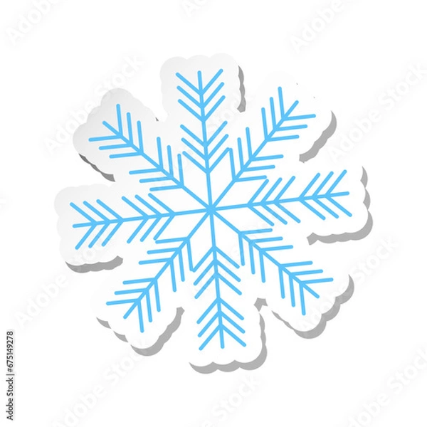 Obraz Snowflake sign blue, cute sticker on a white background. Vector illustration