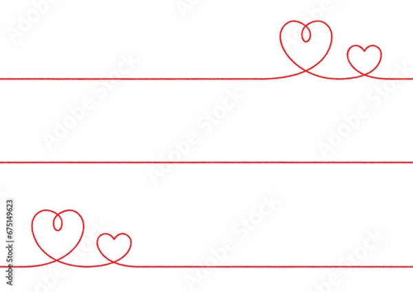 Fototapeta シンプルな手書きの赤いハートのライン　線画
