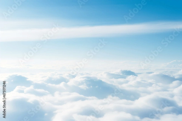 Fototapeta Blue sky background with tiny clouds. View from top. High quality photo