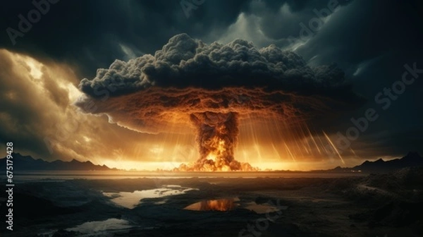 Fototapeta nuclear explosion, nuclear mushroom, consequences of war