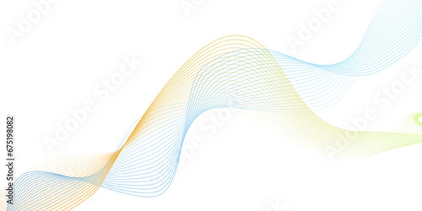 Fototapeta Abstract blue and yellow wave element isolated on white, vector file .Abstract colorful wave element for design. Digital frequency track equalizer. Stylized line art background.Vector illustration.