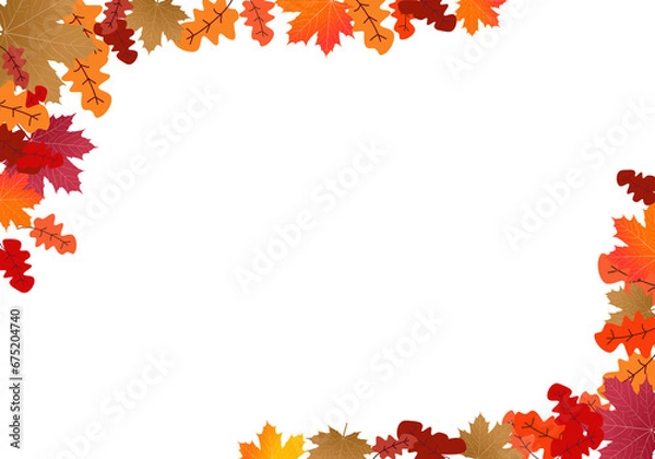 Fototapeta Autumn foliage PNG. Abstract wallpaper design with maple leaves, line art. Elegant botanical in fall season