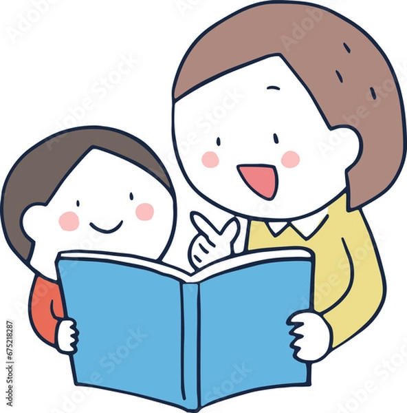 Obraz 本を読む子どもとお母さん