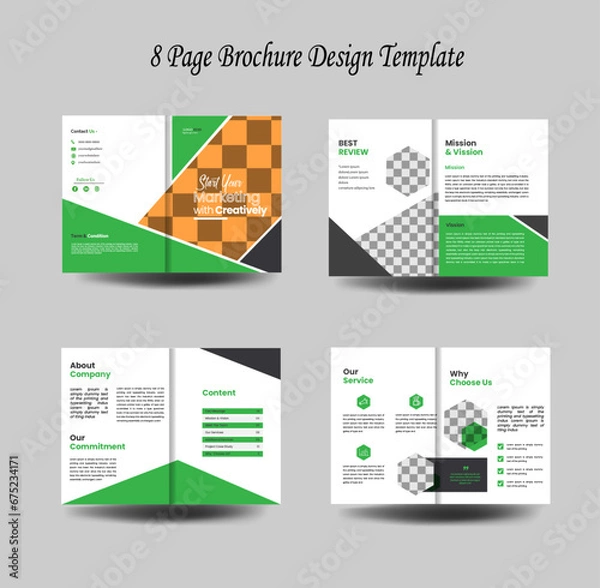 Fototapeta 8 Page Brochure Design Template For Professional Business, A4 Artboard, Flyer