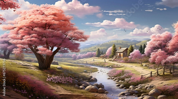 Obraz landscape with trees and clouds