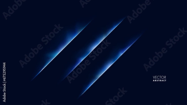 Fototapeta Abstract Blue Light Line Slashes on Dark Background. Vector Illustration.