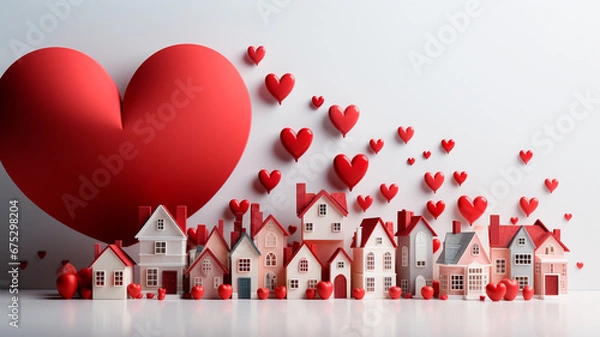 Fototapeta heart shape house on red background with copy space for your message