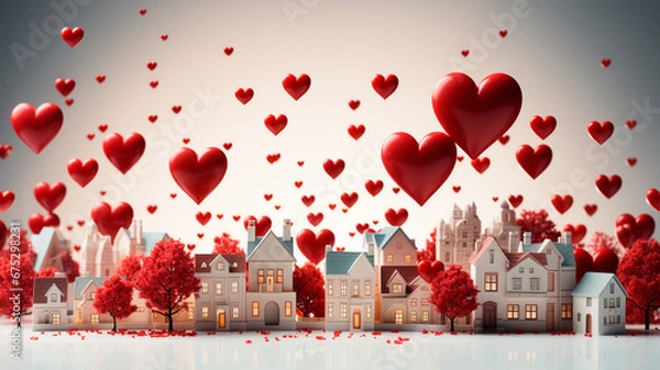 Fototapeta heart shape house on red background with copy space for your message